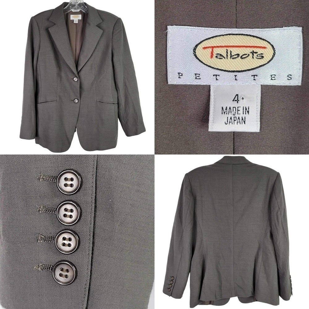 Talbots Womens Blazer Size 4 P Petite Wool Stretch Jacket Gray Button Front - Picture 1 of 9